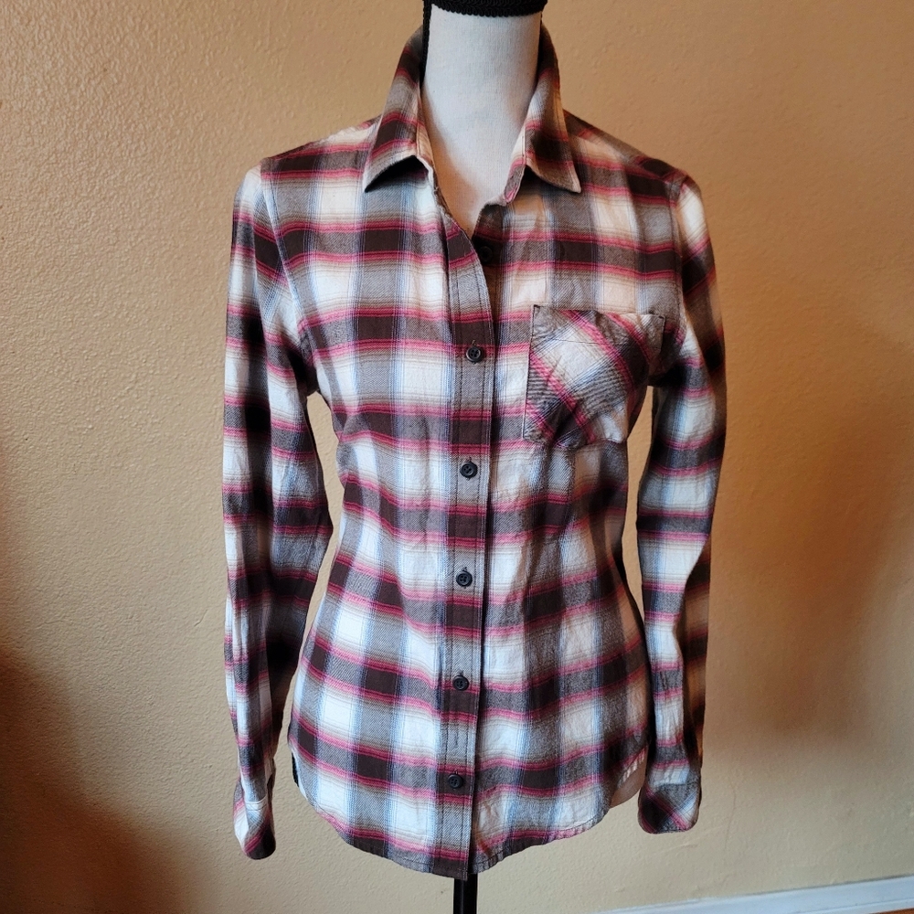 Pendleton Plaid Flannel Button Down Shirt Pink Black And Green Women's Small